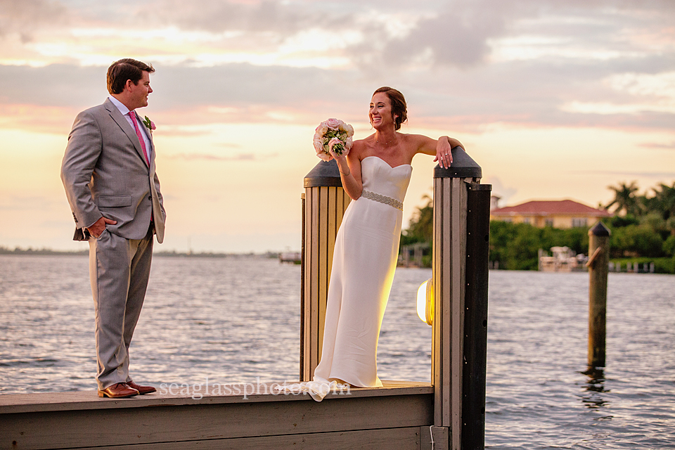 Sunset Wedding at the  Moorings Club Vero Beach Florida Seaglass Photography