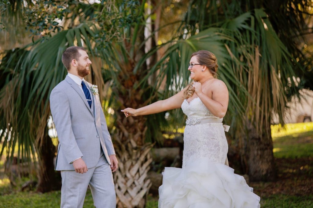 excited bride seeing her groom before the ceremony