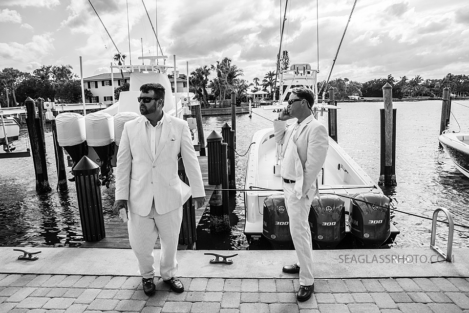groomsmen hanging out on a boat in Vero Beach Fl