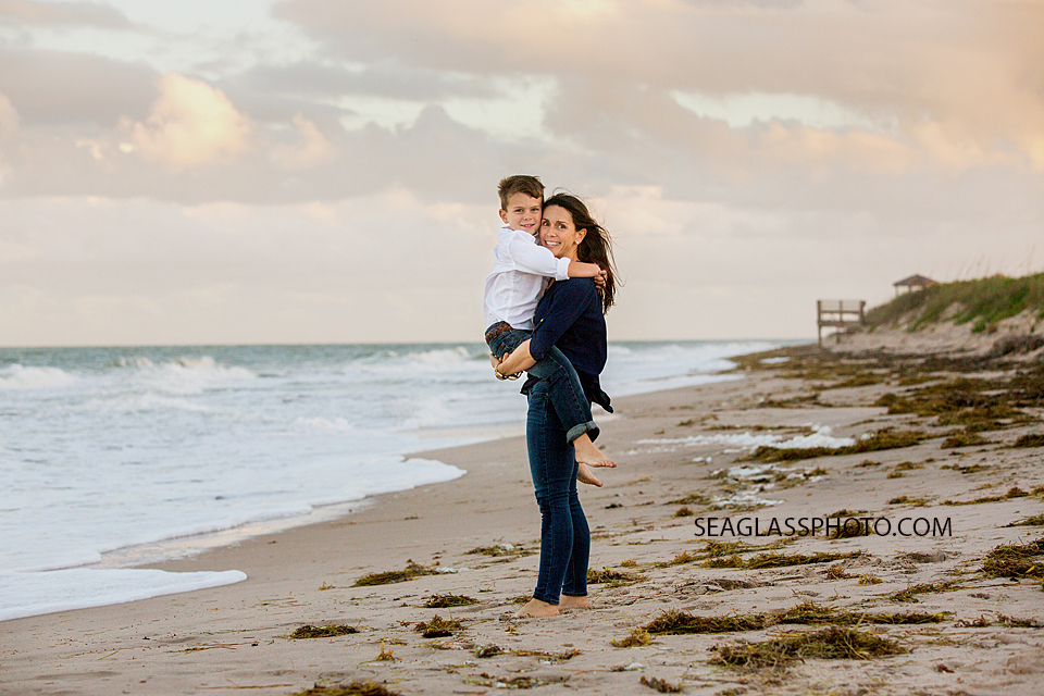 Mother and Son on the beach at sunset Vero Beach Florida family Photography
