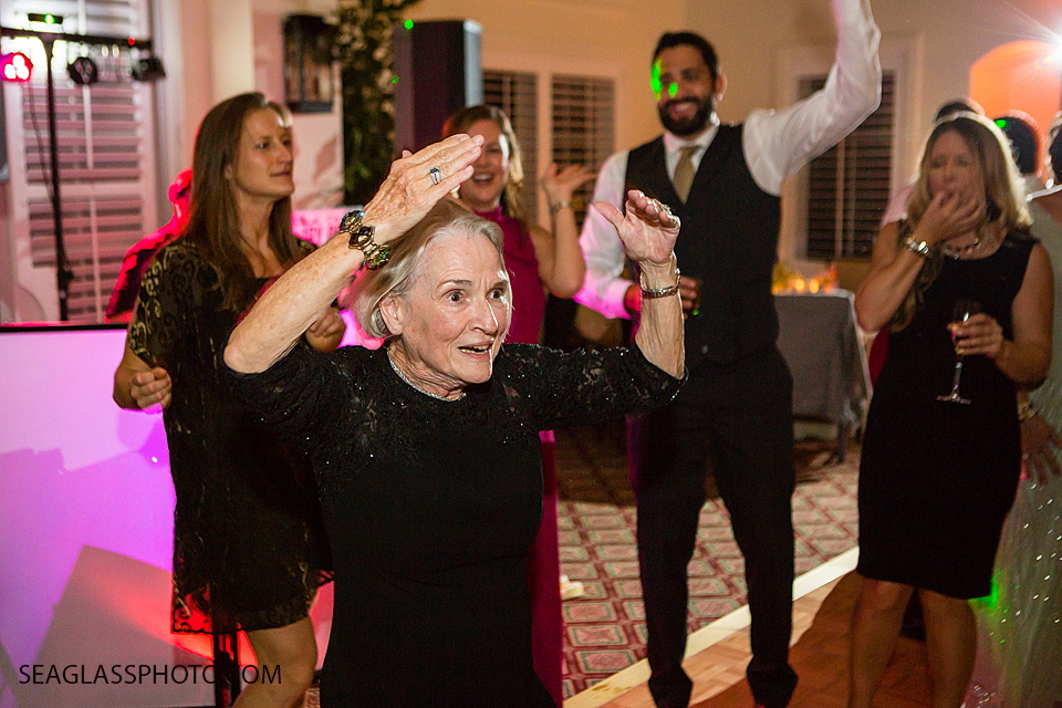 grandma dancing at reception at at Grand Harbor Vero Beach Florida Wedding