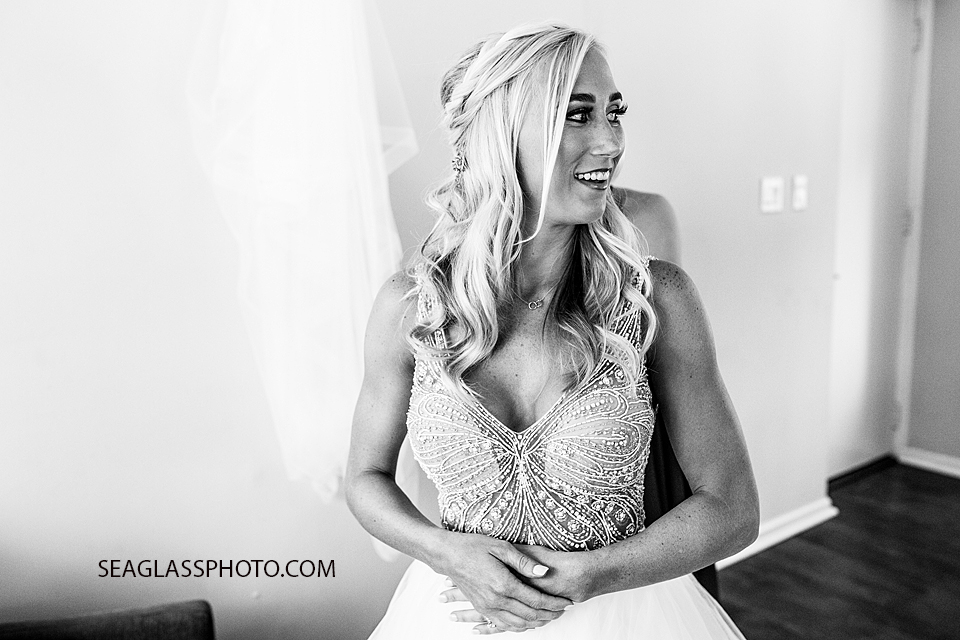 Black and white close up photo of a young bride soon to be married photographed by a Vero Beach Photographer