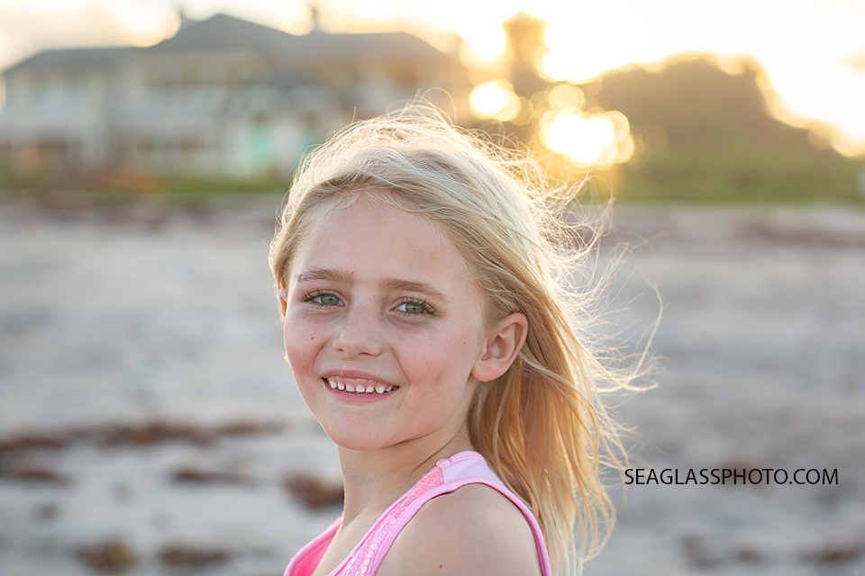 Close up of young girl during family photos in Vero Beach Florida
