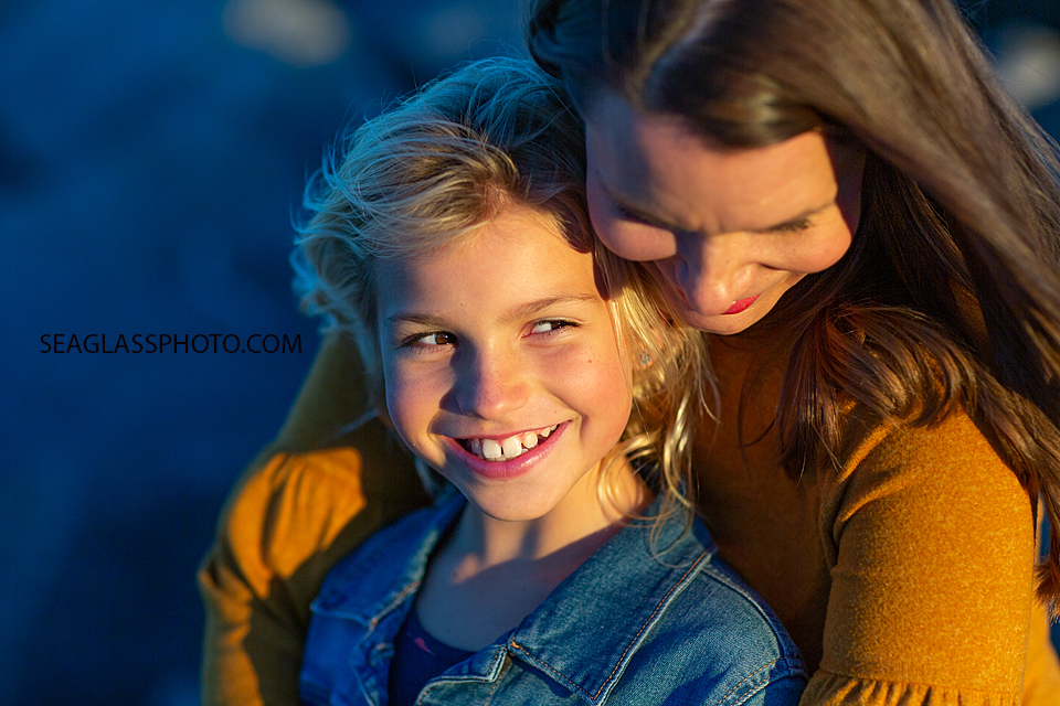 Close up of a mom and daughter at the Fort Pierce Inlet during family photos