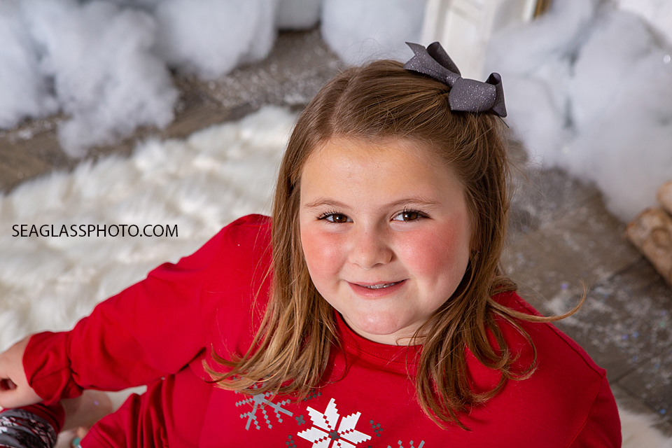 Close up of young girl during holiday family photos in Vero Beach Florida