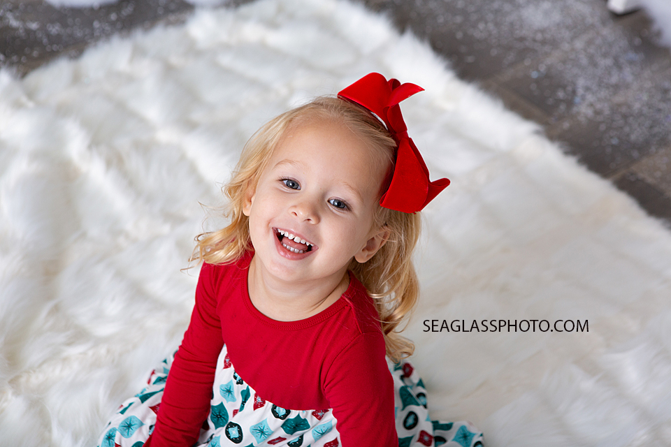 Close up of young girl for Christmas photos in Vero Beach Florida