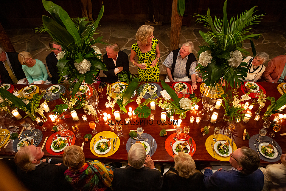 Overhead view of the dinner table and guests around it at McKee Gardens dinner held to preview the new children center photographed by a Vero Beach Florida photographer