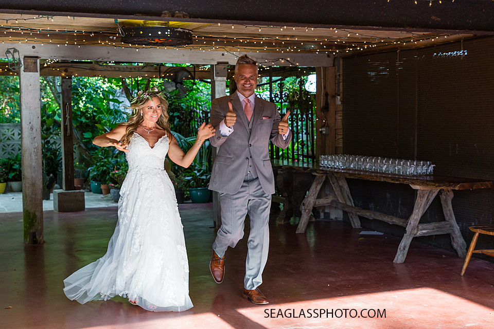 Bride and Groom making their entrance together into the reception for their wedding in Vero Beach Florida