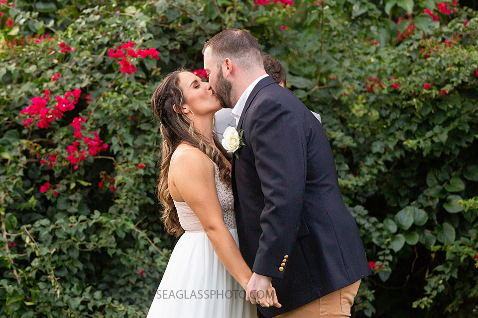 Bride and Groom's first kiss at their Wedding in Vero Beach Florida