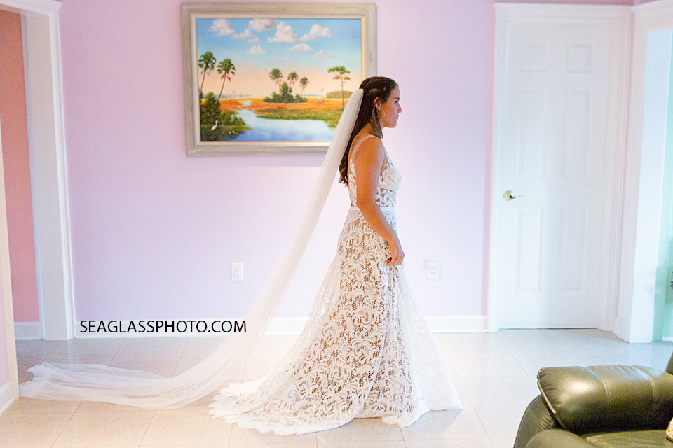 Bride in her dress before the wedding in Vero Beach Florida