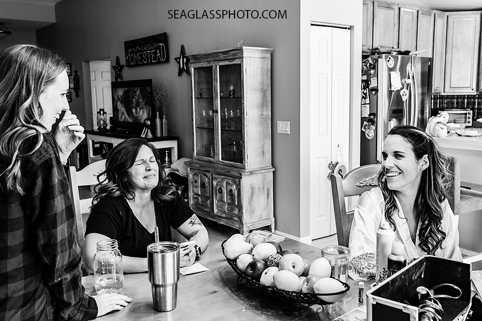 Black and White Bride, Mother, and Sister preparing for the wedding day in Vero Beach Florida