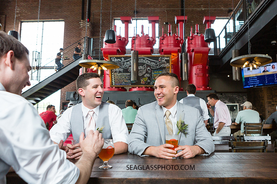 The groom and his groomsmen at a local brewery before the wedding in Vero Beach Florida
