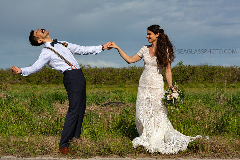 bride and groom having a great time on their wedding day in Vero Beach Florida