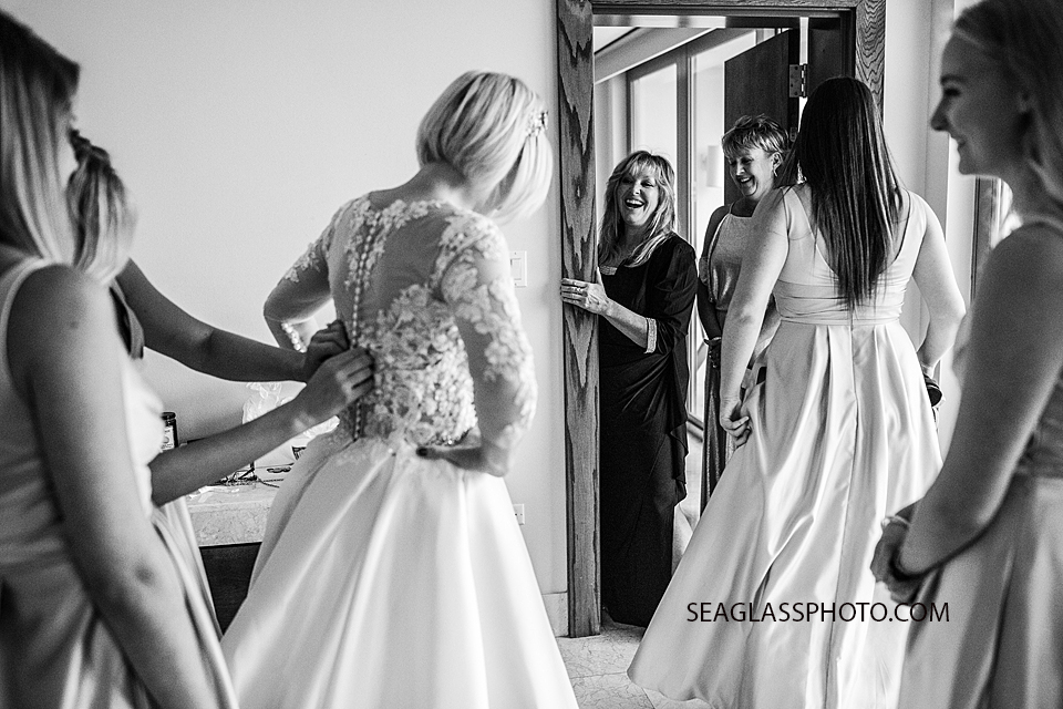 black and white photo of mom during getting ready Wedding-CostadEste-Disney-Family-Vero-Beach-Photographer-Windsor-