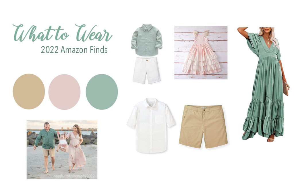 Family photos on the beach guide what to wear with colors sage, pink and tan
