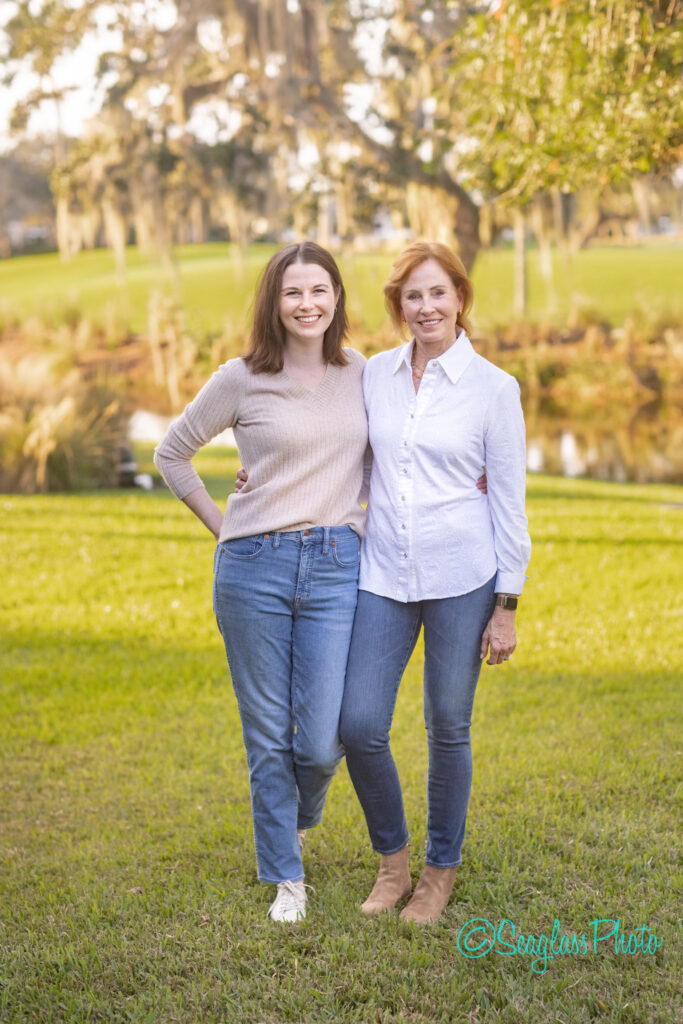 mother and daughter portrait in backyard at John's Island Golf Club