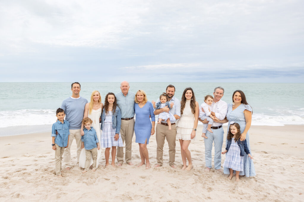 cloudy beach day with family portraits of kids wearing blue and white plaid in Vero Beach, Florida 32966