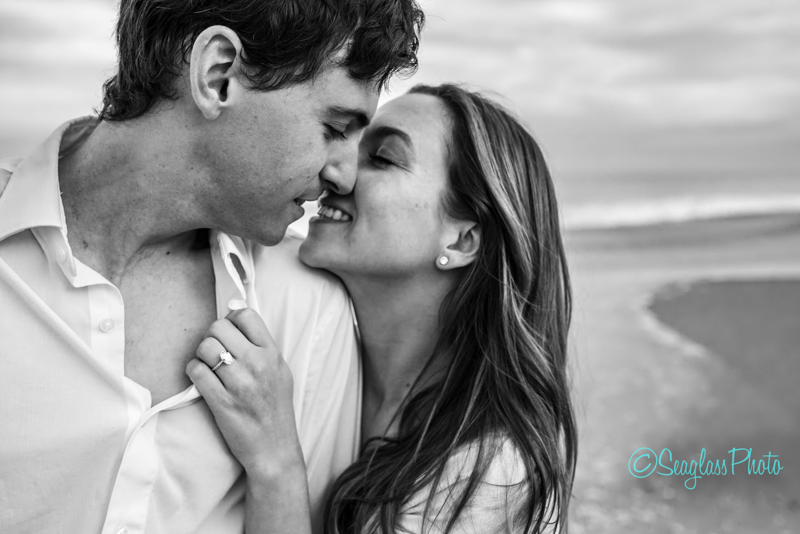 black and white beach photo of newly engaged couple in Vero Beach Florida