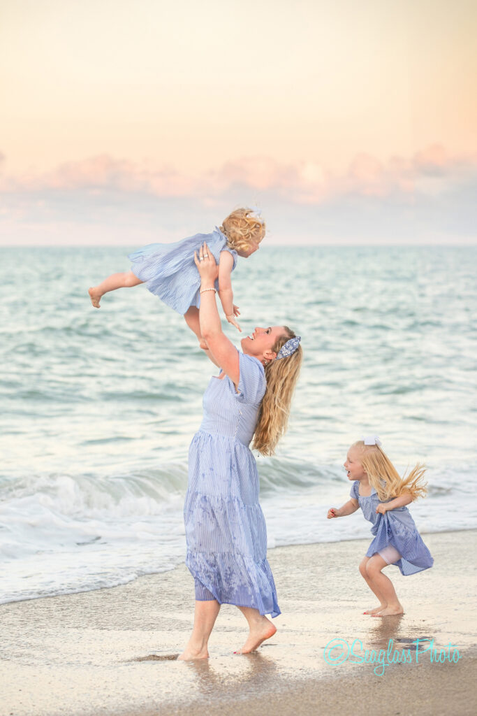  Disney Vero Beach Resort photoshoot of mother and daughters playing at sunset